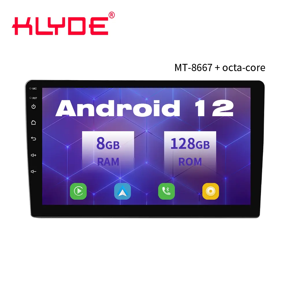 Klyde 9/10 "Android 12 8Core 8 + 128Gb Ip Scherm Auto Multimedia Systeem Voor 1din Universele Gps Wifi Radio Stereo Auto Dvd-Speler