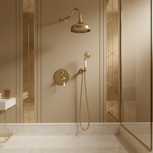 ฝักบัวอาบน้ำแบบติดผนัง รุ่น Buterfleoge Antique Brass Gold ขนาด 8 นิ้ว พร้อมชุดฝักบัวแบบฝังในผนัง ให้ละอองน้ำนุ่มนวล วัสดุเซรามิก สำหรับโรงแรม รุ่น BA-229 8 นิ้ว - Product Image 3