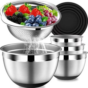 Stainless Steel Polished <b>Mixing</b> Bowls 3QT 20CM Salad Bowl Set with Colander Disposable Eco-Friendly - Product Image 1
