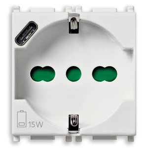2P+T 16A <b>Universal</b> <b>Socket</b> With USB C White 15W Charging Port - Product Image 1