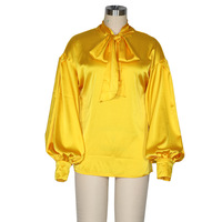 Vente en gros Soie Designer de mode Satin Chemisier à manches longues pour femmes Chemise à manches longues de couleur unie Vintage Top Blouses Casual Woven