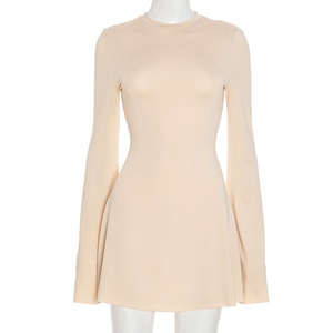 Viviblook D25DS429 automne hiver nouvelle couleur unie décontracté coupe ajustée à manches longues a-ligne Mini robe pour les femmes - Product Image 2
