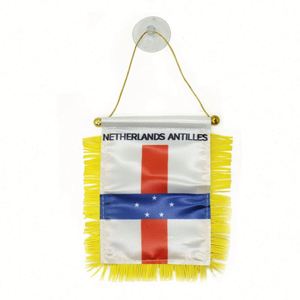 ธงสามเหลี่ยมเนเธอร์แลนด์แอนติลลิสแบบแขวน พิมพ์ลายดิจิทัล พร้อมโลโก้สั่งทำ สำหรับกระจกมองหลังรถยนต์และตกแต่งบ้าน - Product Image 1
