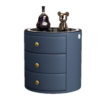 Table d'appoint intelligente de luxe, ronde, avec 3 tiroirs de rangement, charge sans fil, USB, lumière LED, simili cuir, table de chevet pour chambre à coucher