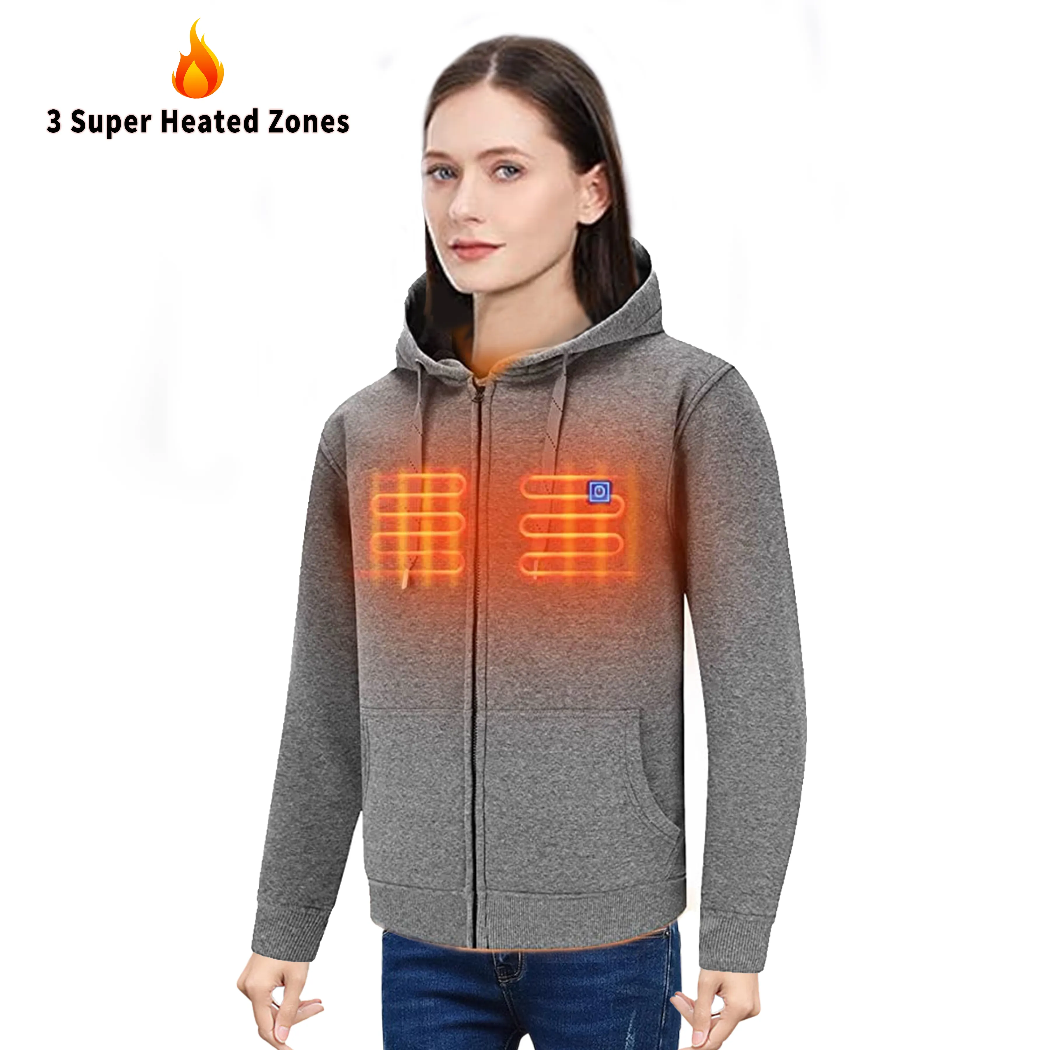 Beliebte beheizte Hoodies für Männer Frauen Zip Up Hooded Sweatshirt mit 3 beheizten Elementen beheizte Kleidung Jagd Angeln