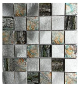 Série <span class=keywords><strong>AL</strong></span>-AGSQR, mosaïque de verre carrée moderne de luxe, multicolores, épaisseur 8 mm, 300x300 mm, mur intérieur, cuisine, aluminium, métal - Product Image 4