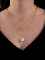 Ensemble de colliers personnalisables plaqués or 3 pièces avec pendentifs étoile de mer, coquillage et perle, et chaînes à maillons pour femmes