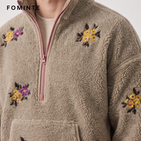 Veste Homme Vintage Broderie Florale Hiver Chaud Polaire Sherpa Épais Streetwear Décontracté Pull En Stock
