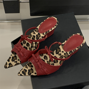 2025 Customized Factory Women's Elegant Pointed Toe <b>Red</b> Leopard Print Wedge High Heel Sandals Anti-Slip for Spring Season - Product Image 1