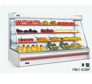 Pendingin Supermarket tampilan tegak terbuka kulkas lemari es buah pendingin minuman sayur