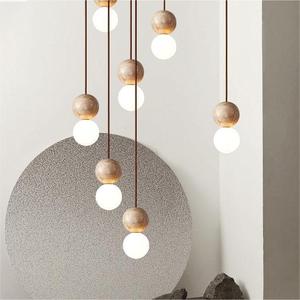 Luminaire suspendu de style japonais Wabi-Sabi en travertin jaune crème pour chambre à coucher, cordon long, luminaire rétro pour bar, îlot - Product Image 2