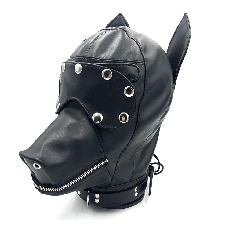 BDSM Dog Head Sex Hood for Fetish Play - Faux Leather Cover for Cosplay,  Group Sex & Erotic Games - Ideal for Beginners