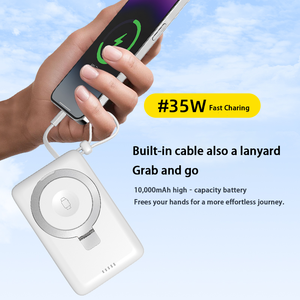 Banco de Energía Inalámbrico Magnético de 10000mAh con Cable Tipo-C Integrado y Soporte, Carga Rápida PD de 35W - Product Image 3