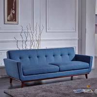 Mid-Century Modern Sofa- und Sessel-Set Beige Leinen Gepolsterte Rückenlehne 3-Sitzer-Couch mit Walnussholzbeinen Wohnzimmer