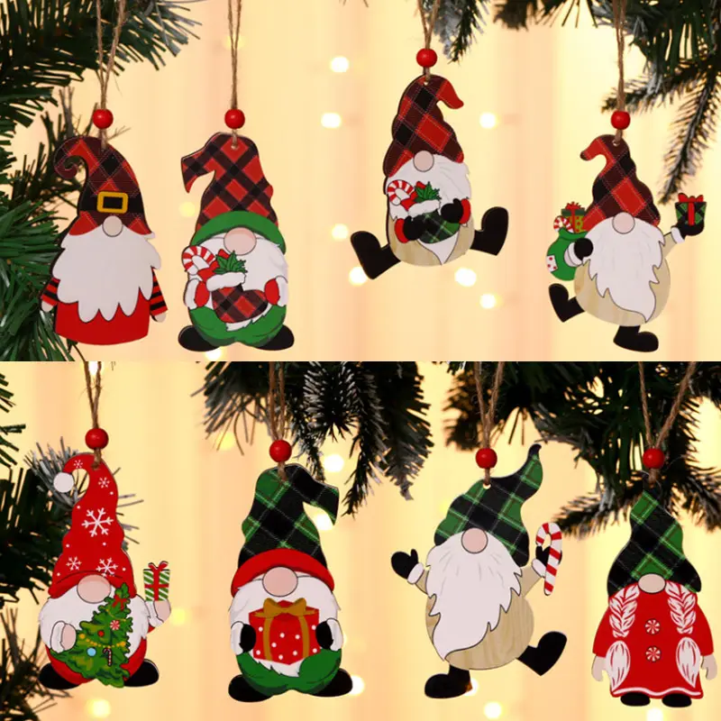 New Christmas Ornaments Painted Wooden Pendant Tree Faceless Old Man Rudolph Pattern Pendant Christmas Ornament