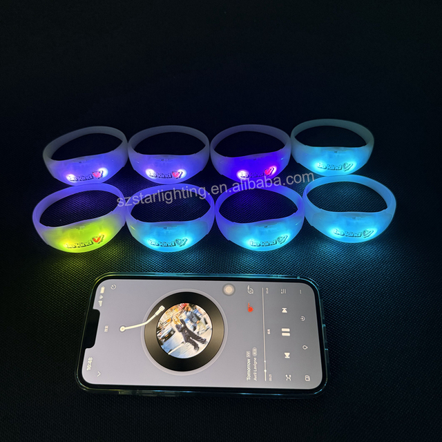 OEM ODM Custom LOGO Music Sound Activated LED Wristband DMX Remote Controlled LED Silicone Bracelet for Parties Concert Events