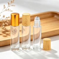 Flacon à bille de luxe rechargeable pour huile de parfum, petit format rond, 10 ml, en verre, avec bille en acier inoxydable pour huiles essentielles