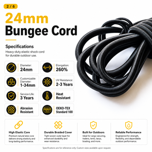 Cordon élastique de 24 mm pour slackline, longueur pré-coupée 3m, 6m, 12m, 14m, flexible, pour entraînement sportif. - Product Image 1