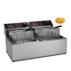 110V 220V Restaurant Dubbele Tank 2 Mand 6l Friteuse Friteuse Kip Aardappel Chips Friteuse Machine Apparatuur Elektrische Friteuses