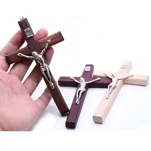 Wood Cross Crucifix Wood 4.7Inches Religious Jesus Blessing Charms for DIY Craft Favor