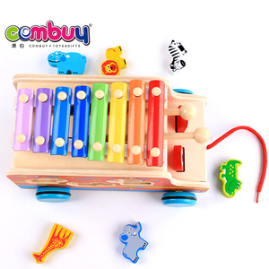 खींच खींचें बस 18 M + बच्चे दस्तक पियानो मवेशी संगीत लकड़ी सिलाफ़न खिलौना - Product Image 5