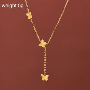 Collier polyvalent YF8024 avec pendentif <span class=keywords><strong>papillon</strong></span> et pompon pour femme, plaqué or 18 carats, en acier inoxydable étanche, chaîne de clavicule, idéal pour les cadeaux - Product Image 6