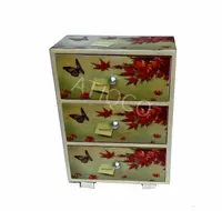 Wooden Painted Drawer Jewelry Chest 3 Drawers Butterfly Print