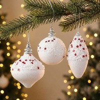 Boule de Noël texturée en mousse, blanche avec points rouges, en forme d'oignon, à suspendre, décoration pour sapin de Noël, vente en gros