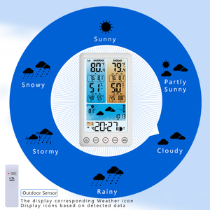Kỹ thuật số điện tử không dây DCF đài phát thanh kiểm soát Trạm thời tiết LCD màu dự báo lịch snooze Đồng hồ bàn với cảm biến - Product Image 5
