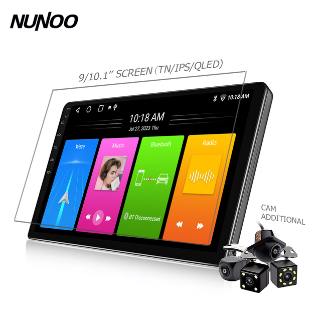 Nunoo Car Radio Android 9/10 Inch GPS Stereo Radio Navigation System Audio Auto Electronics Video Car DVD Player