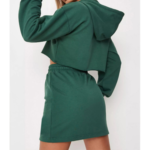 K210165 Ensemble <span class=keywords><strong>jupe</strong></span> deux pièces pour filles Survêtement d'automne et de printemps de couleur unie Tenue décontractée Ensemble jupes à capuche pour femmes - Product Image 3