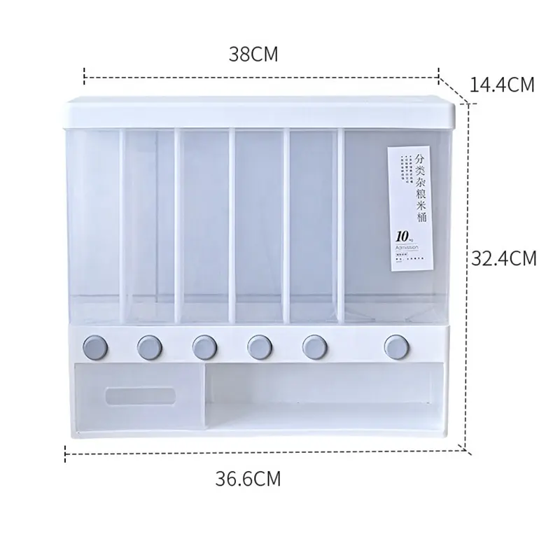 Kitchen Grain Moisture Proof Storage Tank Cereal Boxes Wall Mounted Food Dispenser Dry Rice Dispenser