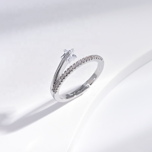 Anillo de boda de plata de ley 925 con diseño de estrella, corazón y lazo, con circonita, ajustable, económico y sencillo, para chicas. - Product Image 3