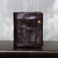 Portefeuille Bifold de Luxe pour Homme en Cuir Véritable Tanné Végétal, Porte-Cartes avec Fenêtre d'Identité et Bouton Pression, Portefeuille Professionnel Minimaliste