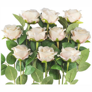 Factory Outlet Flor artificial 10 cabezas Pequeños ramos de rosas de seda con hoja de eucalipto Rosa blanca Decoración de la boda de la oficina en casa - Product Image 1