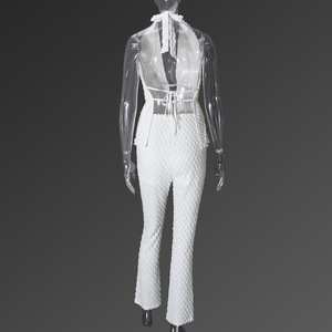 Summer New Straps Solid Colour Backless Hollow Out Halter <b>Sexy</b> Pants Two Piece <b>Set</b> Female Fashion - Product Image 6