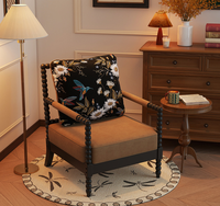 Fauteuil vintage français de style mid-century en bois massif et tissu, canapé individuel, chaise longue de détente pour la maison, le salon, la chambre, le balcon