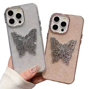 MAXUN Bling hohl Schmetterlingshülle für iPhone 13 14 Pro Hülle mit Schmetterling-Ständer hinten 15 12 Max I Phone Plus X Xmax Boy