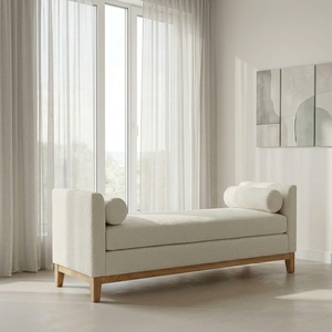 Ottoman moderne en tissu bouclé capitonné OEM, <span class=keywords><strong>banc</strong></span> rectangulaire <span class=keywords><strong>de</strong></span> 138 cm, repose-pieds multifonctionnel, tabouret pour la maison, <span class=keywords><strong>chambre</strong></span> à coucher, appartement - Product Image 1