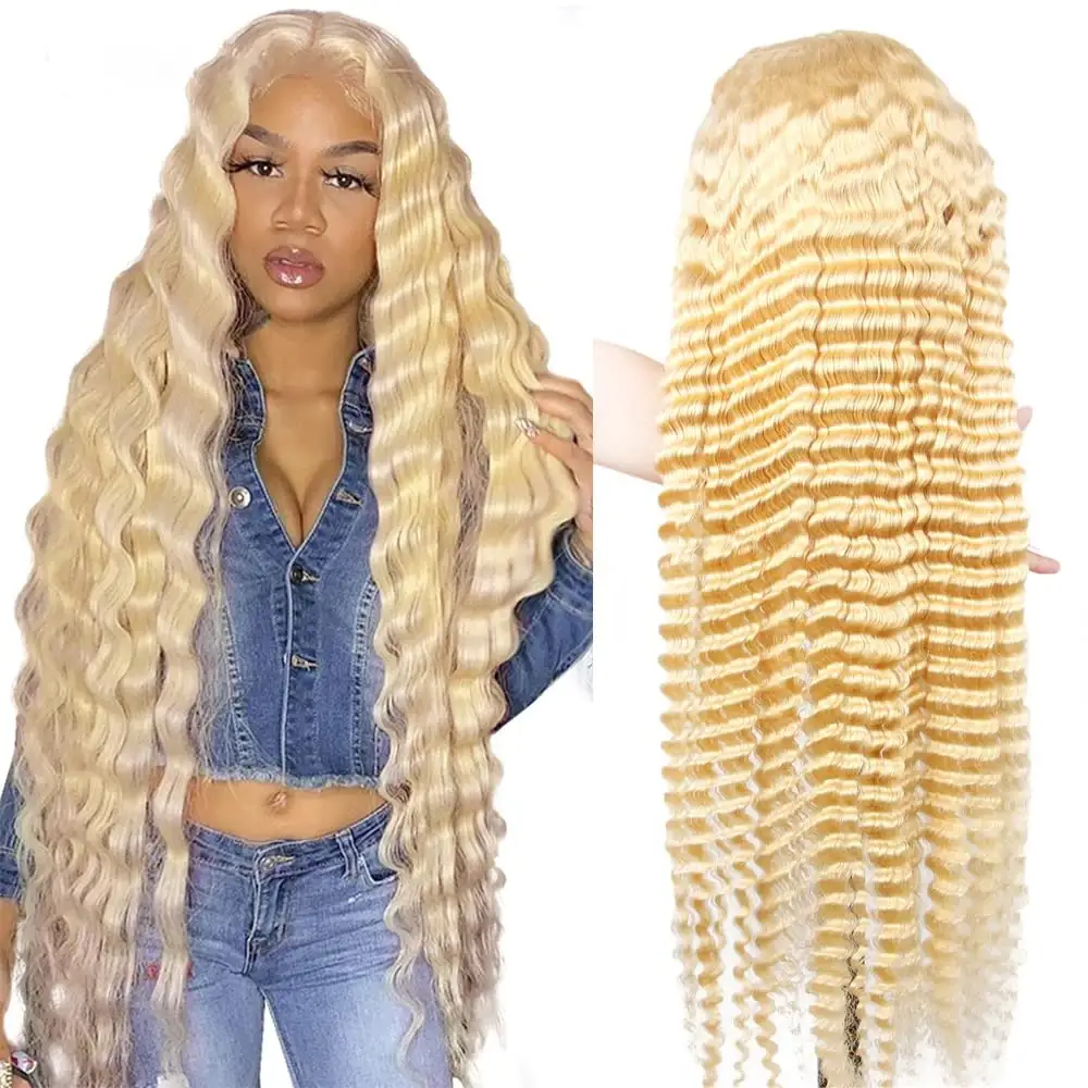 Cheap 613 Human Hair Blonde Raw Brazilian Virgin Transparent Lace Frontal Closure Wig Deep Wave 613 Hd Full Lace Wig Human Hair