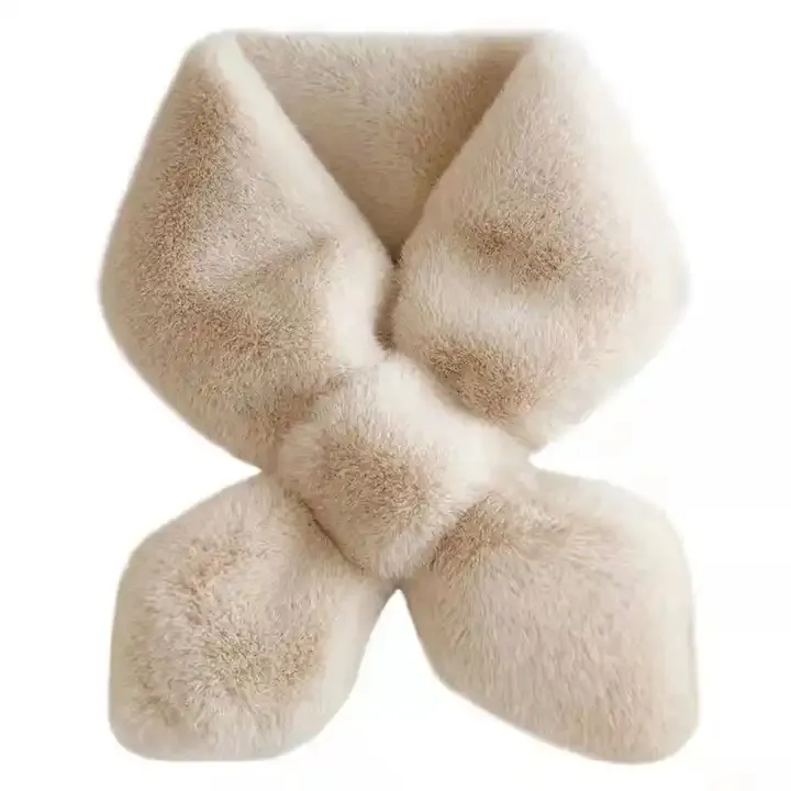 8230898 New Designer Winter Autumn Plush Faux Rabbit Fur Thicken Soft Cross Bowknot Downy Solid Color Scarf