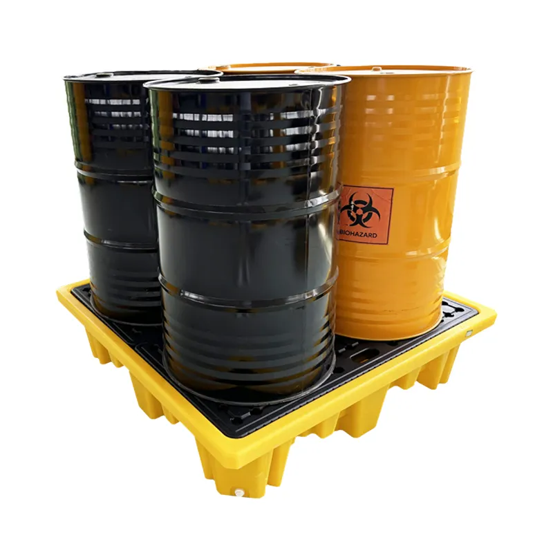 Factory Cheap Price Heavy Duty 2 4 Drum Low Profile Oil Spill Containment Euro Plastic Oil Spill Pallet For Sale