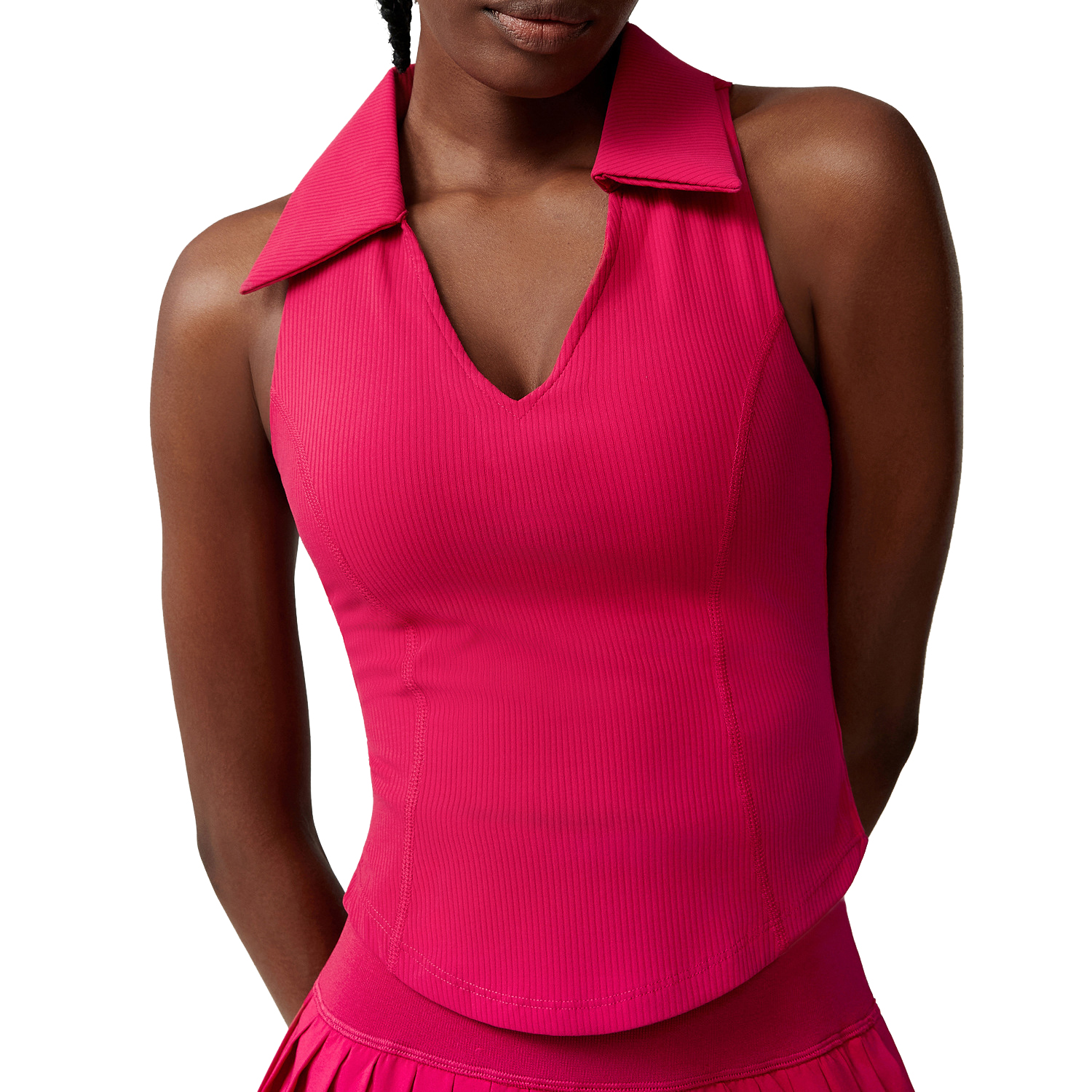 Women's Breathable Lightweight V-Neck Crop Fitness Tank Top Quick-Dry Stretchy Workout Running Shirt with Front Logo