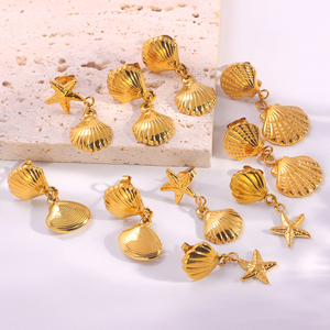 Estate nuovo stile <span class=keywords><strong>marino</strong></span> da donna <span class=keywords><strong>gioielli</strong></span> di moda 18 larghi oro placcato in acciaio inossidabile placcato oro conchiglia orecchini a cerchio pendenti - Product Image 4