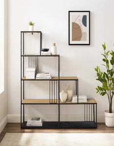 Estanterías minimalistas <span class=keywords><strong>de</strong></span> <span class=keywords><strong>madera</strong></span> <span class=keywords><strong>y</strong></span> metal, unidades <span class=keywords><strong>de</strong></span> almacenamiento <span class=keywords><strong>de</strong></span> pie para cocina, sala <span class=keywords><strong>de</strong></span> estar, sala <span class=keywords><strong>de</strong></span> lectura en el hogar, hotel, apartamento - Product Image 4