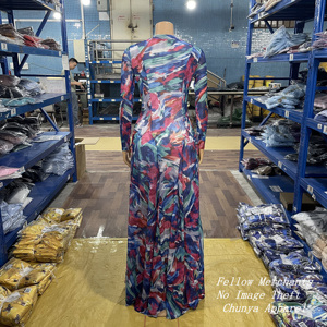 Abito da sera lungo da <span class=keywords><strong>donna</strong></span> SU9621 stampato con bottoni e scollo rotondo a maniche lunghe, ideale per feste di <span class=keywords><strong>compleanno</strong></span> - Collezione 2026 - Grande Offerta - Product Image 4