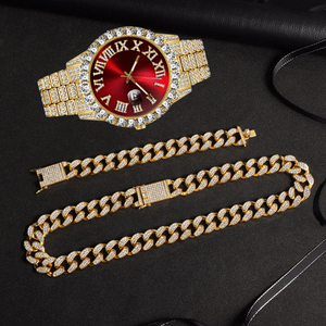 Vente en gros Chaîne à maillons cubains Chaîne Collier Ras du cou Bijoux Bling Grandes chaînes en or Ensemble de montres Hip Hop pour hommes - Product Image 2