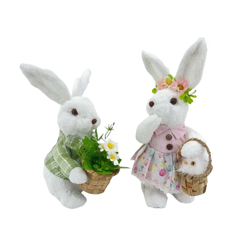 2024新しいデザインバニー素敵な動物製品造花ひよこバスケット白い糸の泡ウサギの家族の家の結婚式の装飾
