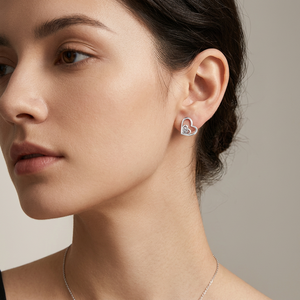 Nouvelles Boucles d'Oreilles Clous Double Cœur en Argent Sterling 925 Doré, Zircon, Style Mignon, Cadeau de Fiançailles et de Mariage pour Femmes et Filles - Product Image 6