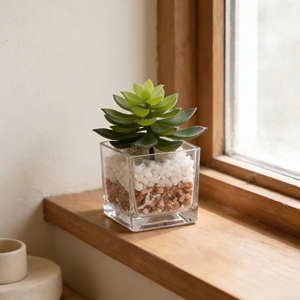 Set di 4 <span class=keywords><strong>Piante</strong></span> Succulente Artificiali di Alta Qualità in Vasi di Vetro, Piccole <span class=keywords><strong>Piante</strong></span> Finte per Decorazione Finestre - Product Image 5